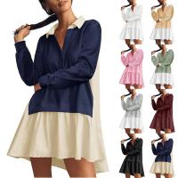 Vestido Mini De Estilo Perezoso Y Cómodo Con Botones Manga Larga Cuello En V Patchwork Casual Para Mujer Vestido Largo - details 0