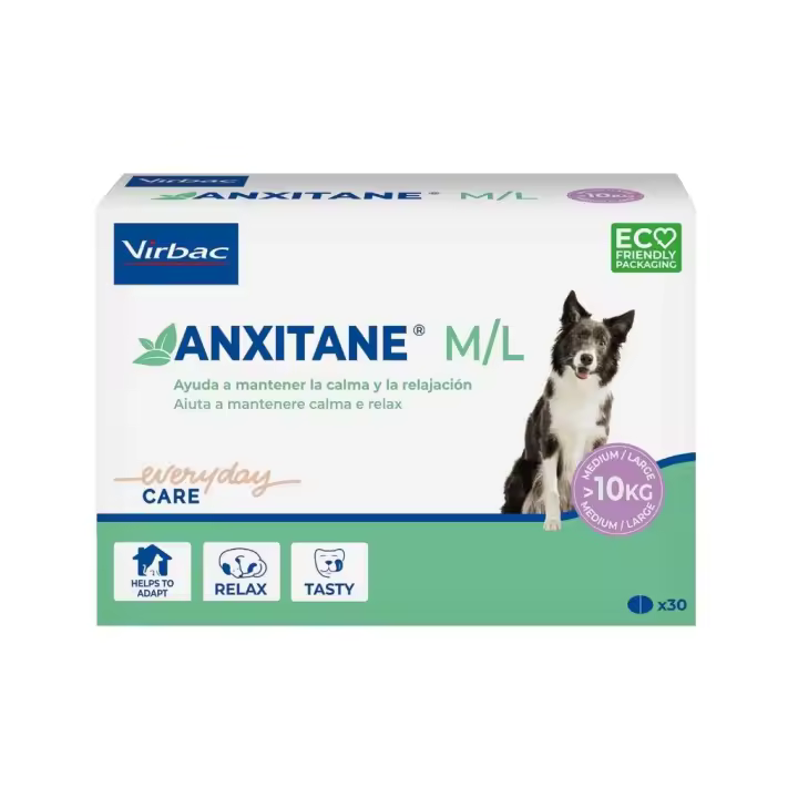VIRBAC - Anxitane M/L (30 Comprimidos) - Alimento complementario Natural para Ayudar a calmar a tu Perro de Raza Mediana/Grande (>10 kg) - 1