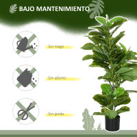 HOMCOM Conjunto de 2 Plantas Artificiales Decorativas 110x15 cm Árboles Artificiales de Ficus con 90 Hojas y Macetas para Interior Decoración para Sala de Estar Oficina Verde - details 4