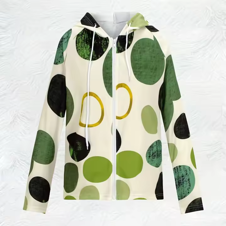 Chaqueta Casual De Capucha Para Hombres Y Mujeres Verde Negro Blanco Con Patrón De Círculos Manga Larga Ligera Para Primavera Y Otoño - 1