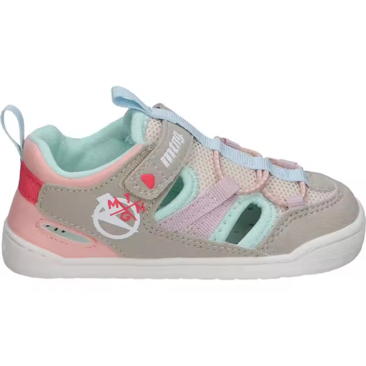 MTNG | Sandalias Mustang Free Baby para Niña – Sandalia Cerrada en Color Gris con Detalles en Rosa, Verde y Morado – Sandalia con Velcro y Cordones Elásticos – Respetuosos con el Pie – Cómodas y Versátiles – Vegan – Modelo 48908 - 1