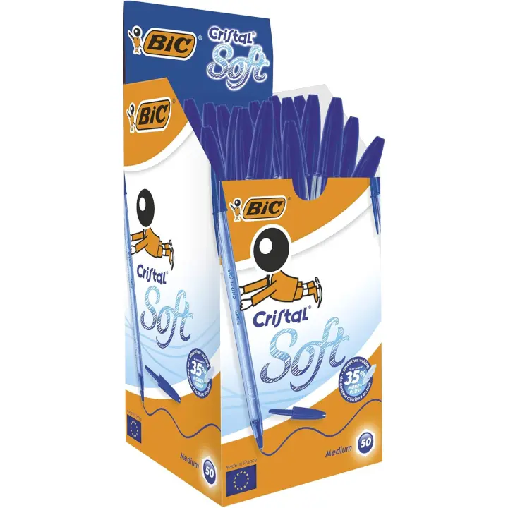 BIC Cristal Soft Bolígrafo Punta Media (1,2 mm) Azul (Caja de 50 uds.) - 1