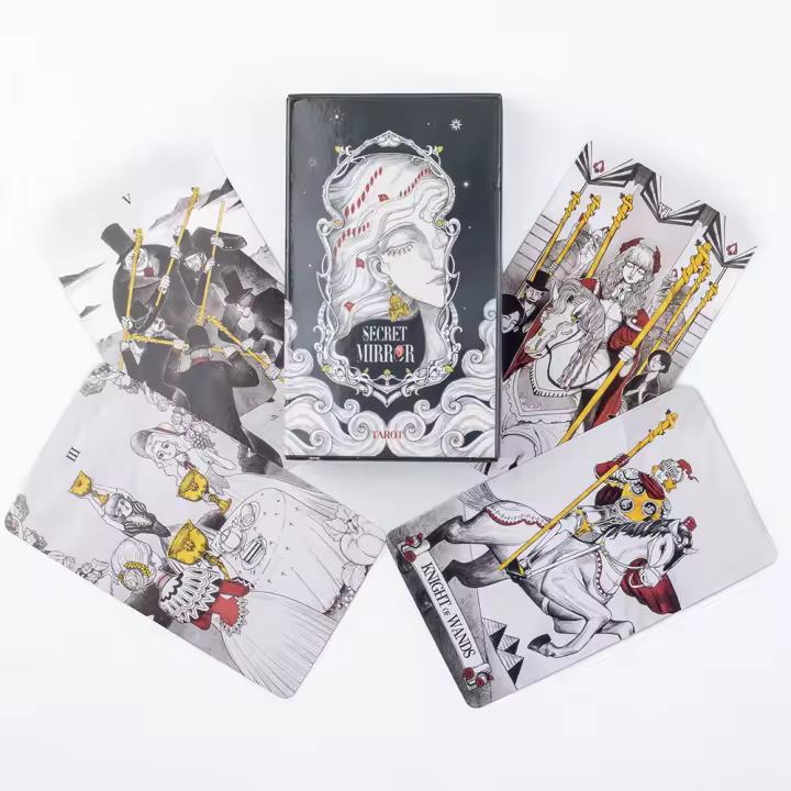 Tarot De Espejo Secreta 10.3*6Cm Arte Feminino Con Simbolismo Rich Monochrome Realm: Negro Blanco Rojo Oro Juego De Cartas - 1