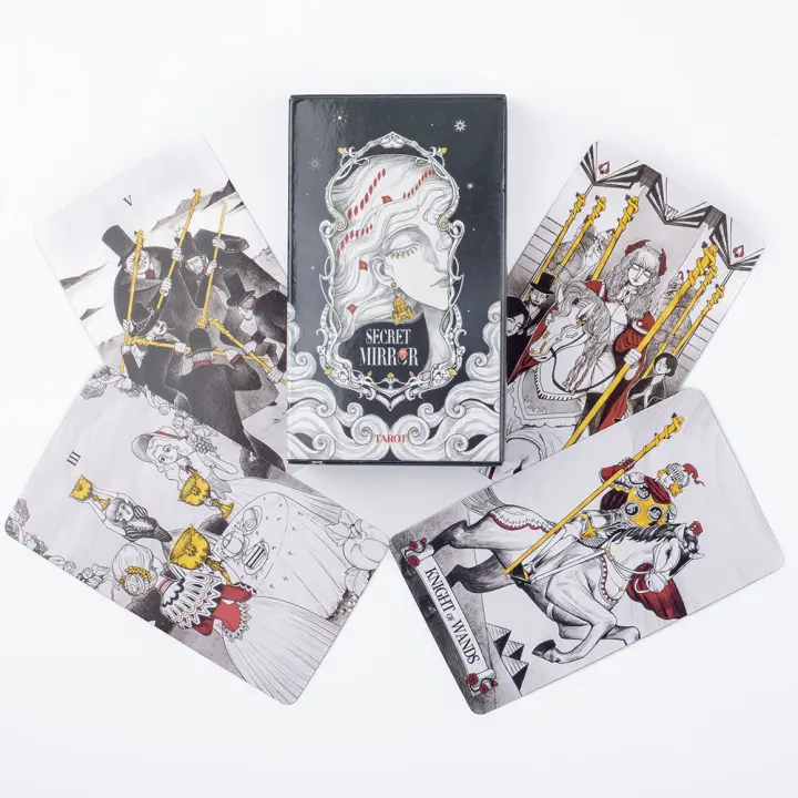 Tarot De Espejo Secreta 10.3*6Cm Arte Feminino Con Simbolismo Rich Monochrome Realm: Negro Blanco Rojo Oro Juego De Cartas - 1