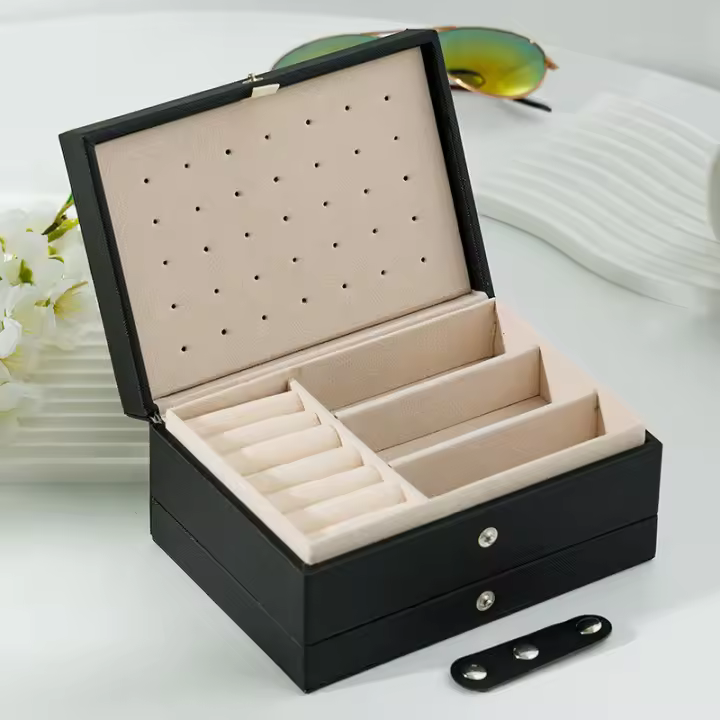 Caja De Almacenamiento De Joyas De Cuero PU Portátil Gran Capacidad Para Viaje Organizador De Joyas Con Mostrador a Prueba De Polvo Para Collares Pendientes Y Anillos - 1