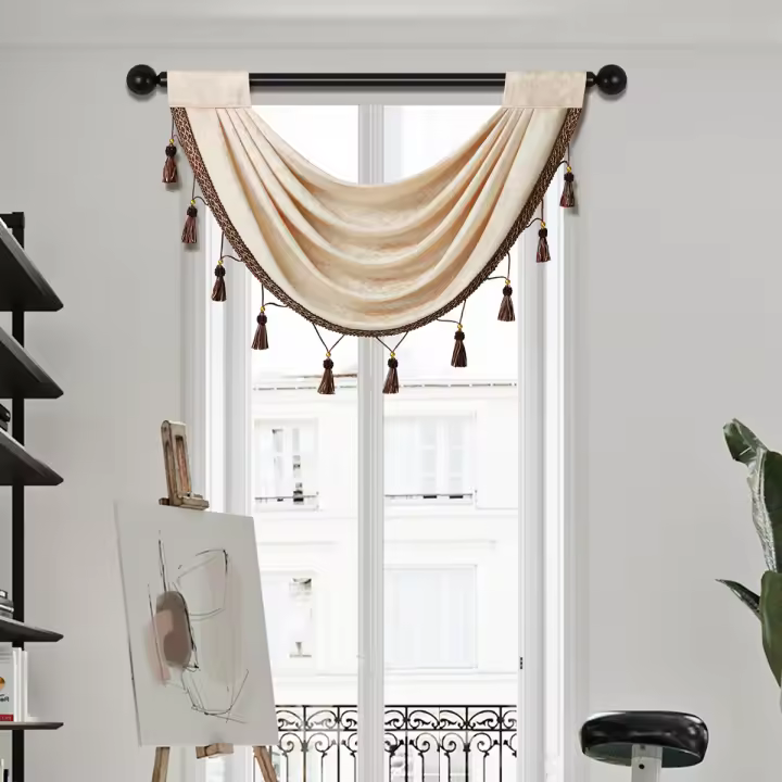 Valance De Estilo Europeo Sólido De Terciopelo Con Borlas Para Decoración De Ventanas Puertas Y Habitaciones Material De Poliéster 1 Pieza - 1