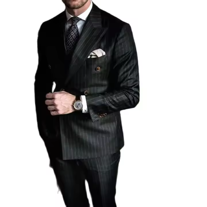 Traje De Lujo Para Hombre Negro Con Botones Dobles Y Cuello En Pico Regular 2 Piezas Chaqueta Y Pantalones Elegante Ropa Masculina Terno - 1