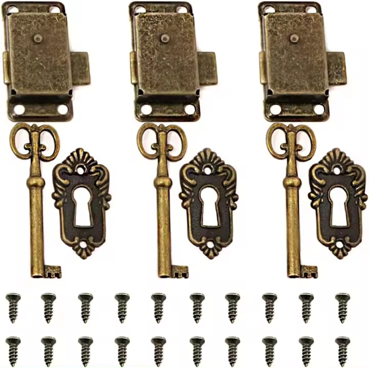 3 Pcs Cabinet Lock Antique Lock Decorative Furniture Lock With Key For Jewelry Box/Wooden Box/Drawer/Cabinet/Antique Box（Bronze） - 1