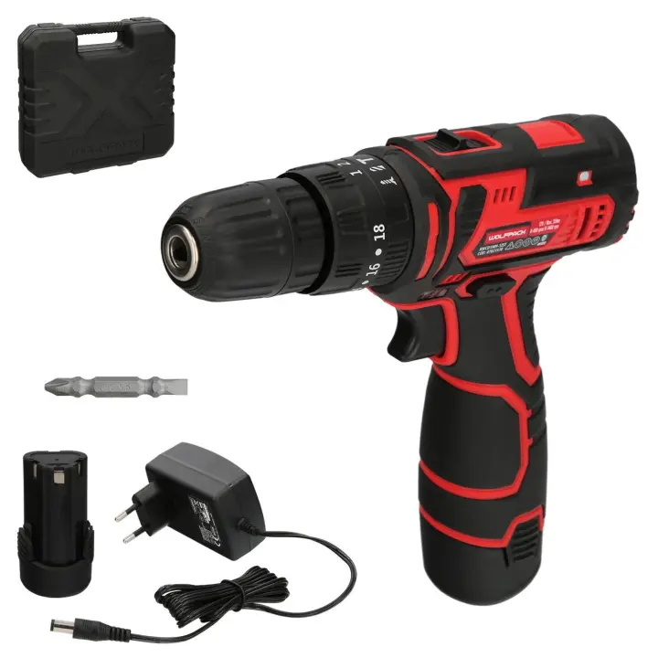 Taladro atornillador 12 v. con 2 velocidades y percutor. bateria 1.300 mah. par apriete 35 nm. - 1