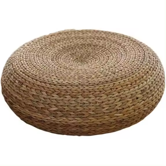 Cojín de tatami para suelo, cojín de paja tejida, cojín de hierba tejida natural, cojín redondo acolchado para yoga, cojín de meditación para decoración del hogar y exteriores (color: marrón, tamaño: 40 x 17 cm) - 1