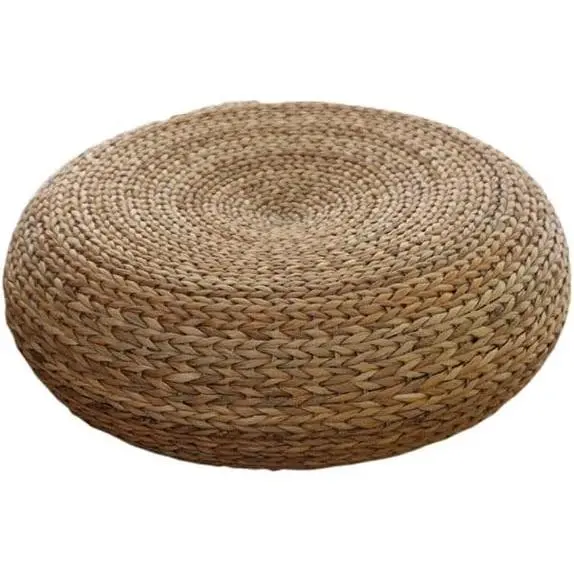 Cojín de tatami para suelo, cojín de paja tejida, cojín de hierba tejida natural, cojín redondo acolchado para yoga, cojín de meditación para decoración del hogar y exteriores (color: marrón, tamaño: 40 x 17 cm) - 1