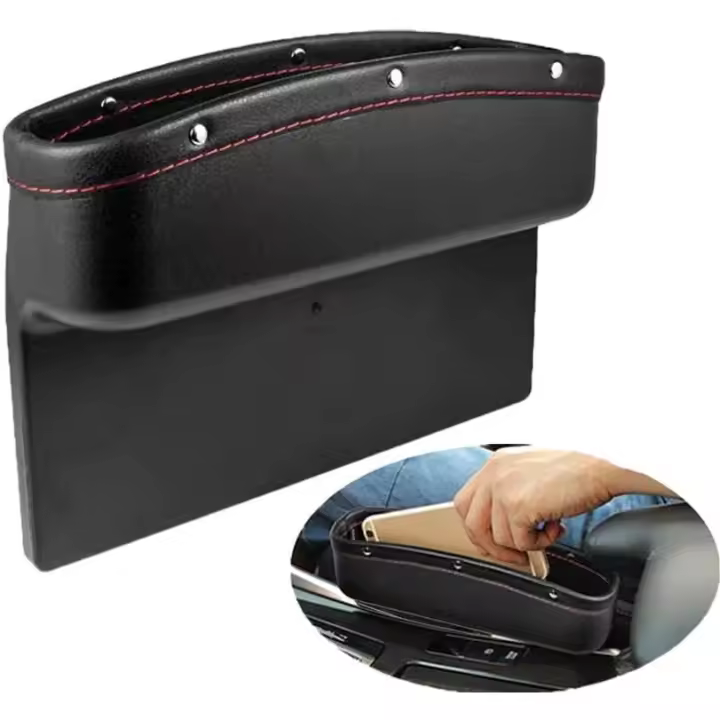 Compart para asiento de coche, partiment lateral para el Hueco del asiento, comparttiment de cuero sintético para mantener teléfonos, Llaves, tarjetasy billeteros (Negro) - 1