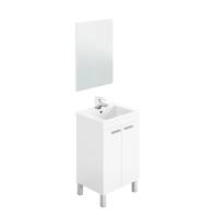 Meimon KONCEPT Mueble de baño blanco brillo con espejo incluido, 2 puertas, tiradores ABS, patas aluminio, sin lavabo, 50x40x80 cm, tablero melaminizado TIPO E1, bisagras metálicas, incluye herrajes de fijación, compatible con lavabo - details 1
