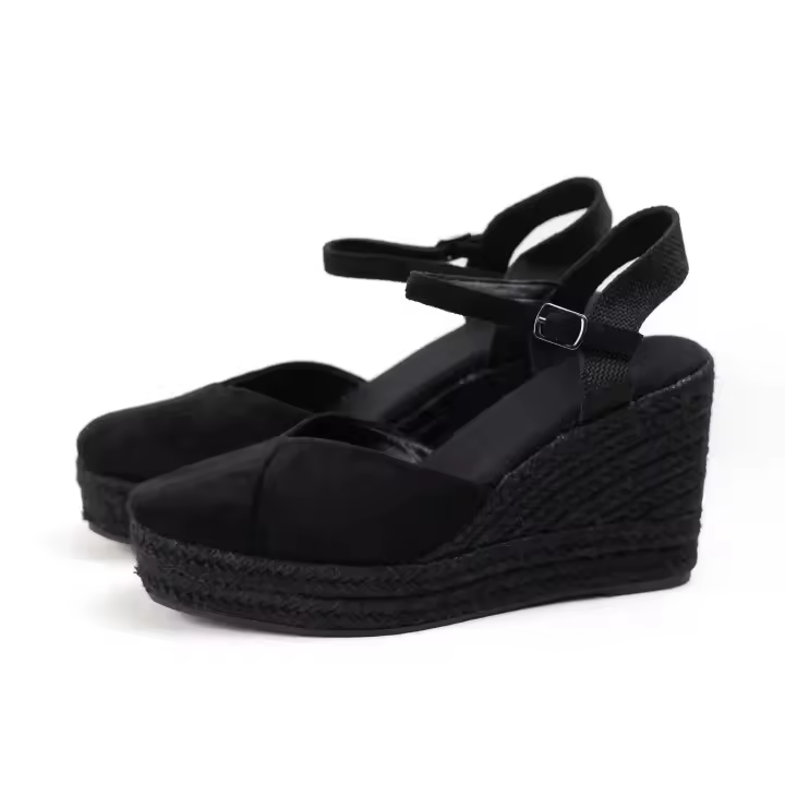 Alpargatas de cuña con plataforma en esparto, punta cerrada y pulsera ajustable, diseño versátil y elegante para cualquier ocasión alpargatas negras enteras Mynzi - 1