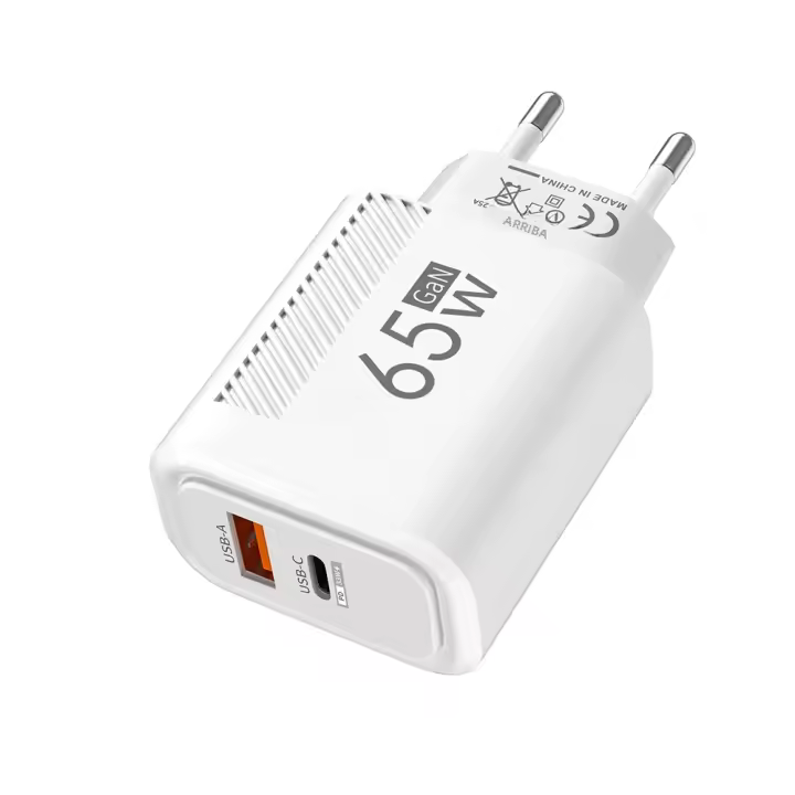 Cargador Rápido 65W GaN USB Para iPhone 15 14 Samsung Xiaomi Huawei Adaptador De Pared Con Tipo C Y USB-A Certificado UL RoHS CE - 1