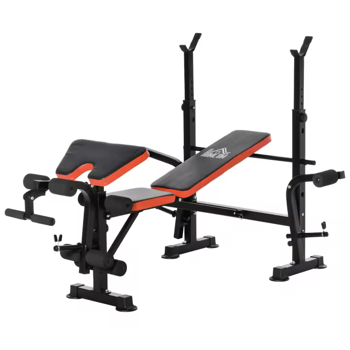 HOMCOM Banco de Pesas Multifuncional Banco de Musculación Plegable con Respaldo Ajustable Soporte de Barras para Fitness Entrenamiento Completo 175x139x127 cm Negro - 1