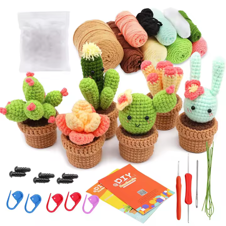 Kit De Inicio Para Crochet KRABALL Con Gancho De Crochet Hilo De Poliéster Marcadores De Costura Ojos Plásticos Para Principiantes 3/6 Piezas - 1