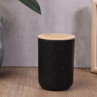Porta Cepillo De Dientes Negro De Plástico Con Tapa De Bambú Dispensador De Loción Caja De Jabón Accesorios De Baño - details 12