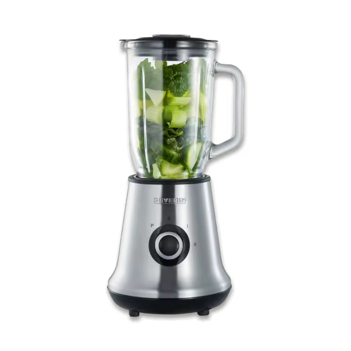 SEVERIN  Batidora de vaso con recipiente de cristal, 500 W aproximadamente, 1 L, color acero inoxidable y negro, SM 3734 - 1