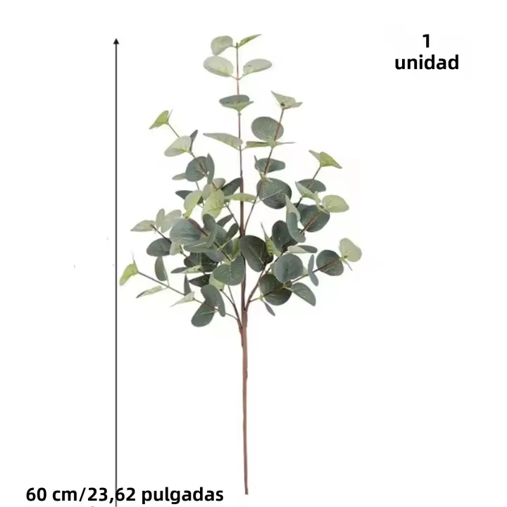 1pc Eucalipto Artificial Altura 60cm Ramas Verdes De Planta Sintética Para Decoración De Vaso Casa Fiesta Boda - 1
