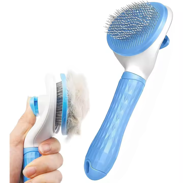 Peine de ASEO, herrajes de ASEO para mascotas con boton de piel para perros y Gatos, herrajes para la muda de pelo, masaje para perros y Gatos, Cuchillo Limpador antienredos (Azul) - 1