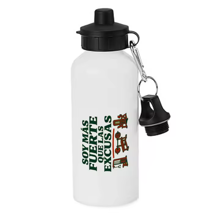 MERCHANDMANIA Bidón deportivo 600 ml acero inoxidable con chupón frase motivadora gimnasio fuerza excusas fuerte botella escolar deporte bicicleta - 1