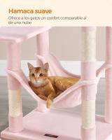 Árbol para gatos de 143 cm, torre con rascadores, plataformas, cueva, hamaca, pompones y tela de felpa en varios colores, multinivel para el entretenimiento felino - details 15