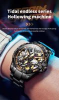 Reloj Mecánico Automático Para Hombre OUPINKE 3196 Acero Inoxidable Negro Luminoso Y Resistente Al Agua De 50M Con Esfera Skeleton Y Correa De Acero Inoxidable - details 2