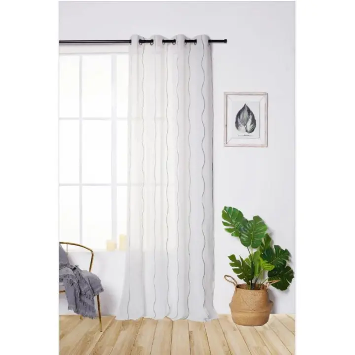 Cortina de tela semitranslúcido lino y poliéster con diseño de curvas verticales.150x260cm,decoracion para hogar. - 1