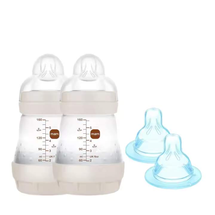 MAM MIX BUNDLE,  Pack Biberones Anticólicos Patentado 160 ml, 2 Unidades, Colección Colours of Nature, Superficie Mate / Neutro-MAM Pack de 2 Tetinas 1, Flujo Lento, a Partir de 0 Meses. - 1