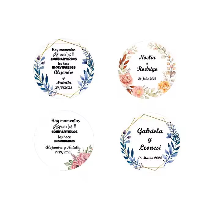 Lote de 40 etiquetas para bodas personalizadas adhesivas redondas de 4,5 cm con pegatinas personalizadas para detalles de invitados de boda aniversarios - 1