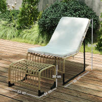 Outsunny Conjunto de Sillón de Jardín con Reposapiés de Ratán Sintético Sillón para Exterior con Cojín Acolchado y Estructura de Acero Natural y Beige - details 2