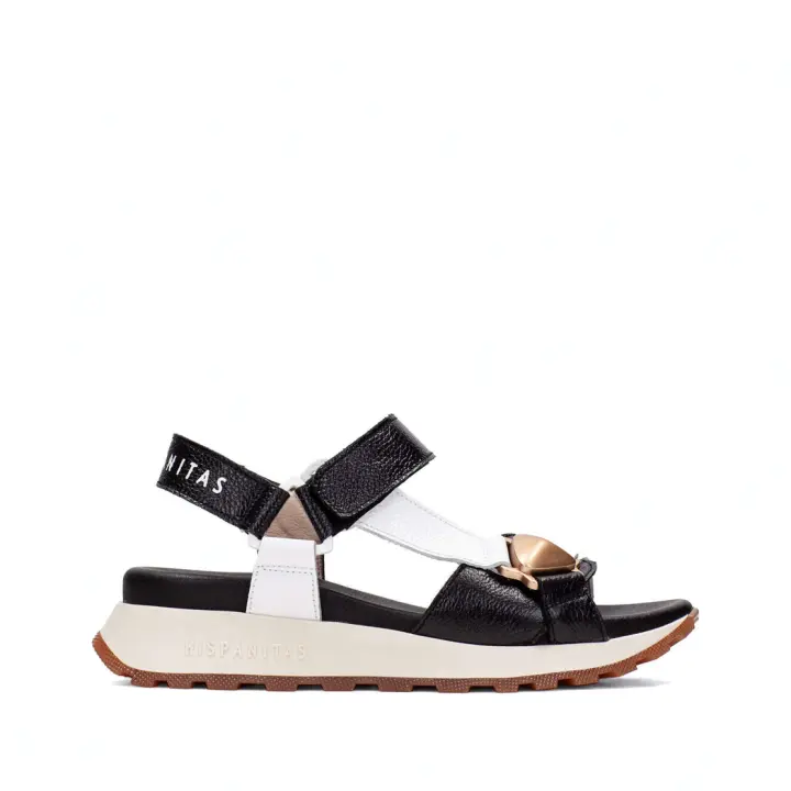HISPANITAS  SANDALIA PIEL BLACK WHITE - 1