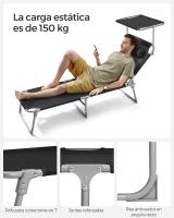 Tumbona Plegable con Parasol y Respaldo Reclinable, Ideal para Jardín, Piscina y Terraza, 193x53x29 cm, Capacidad de 150 kg - details 10