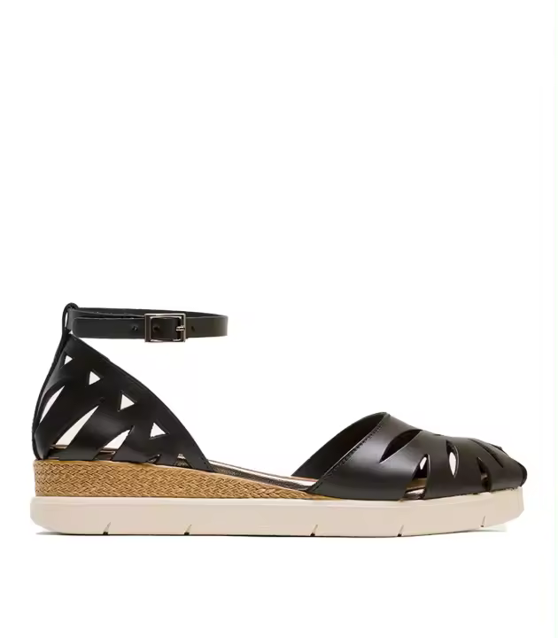 SANDALIAS DE PIEL CON CUÑA TIPO CANGREJERA PORRONET CARLOTA 3151 NEGRO - 1