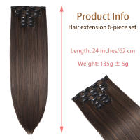 Extensiones De Cabello Sintético Longitud 24 Pulgadas Color Platinado Y Negro 16 Clips 6 Piezas Rastros Resistente Al Calor Para Mujeres - details 3
