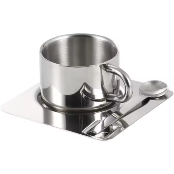 Juego de taza de café, cuchara y platillo, taza de café, taza de leche de acero inoxidable, taza de té para acampar - 1