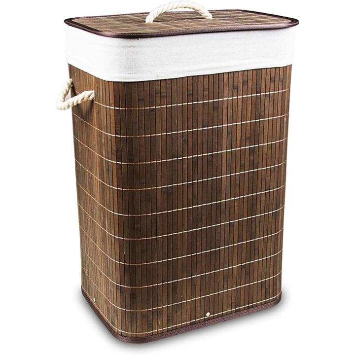 Basto de Bambú con Tapa PARA LA Ropa Sucia Colada Compartimento Cube Lavanderia con Asa de Cuerda Cesta de Almacenamiento Organizador Cubierta Bolsa Extraible Laundry Basket, 2 formas Y 4 Colores para elegir.
