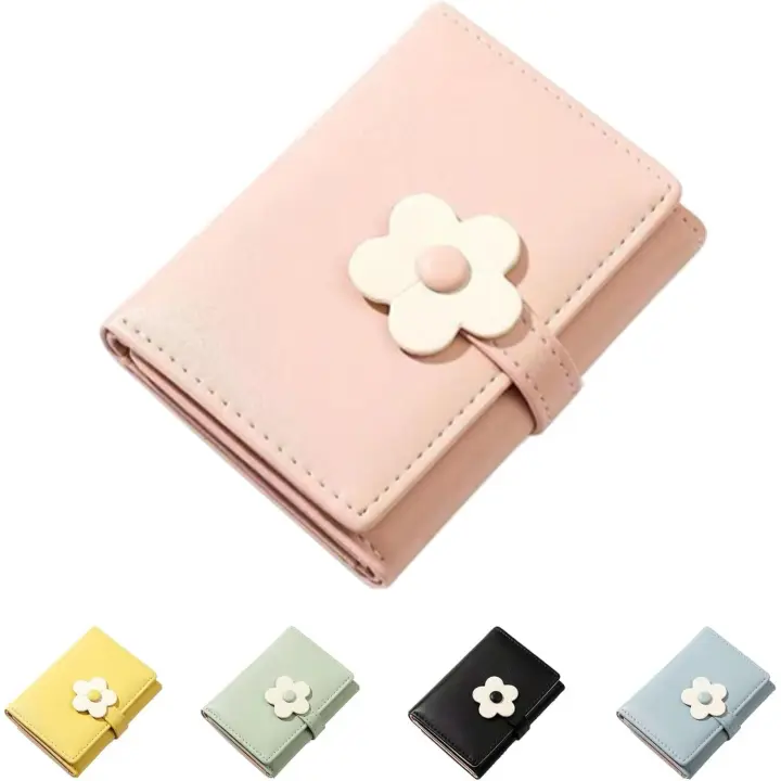 Cartera para Mujer y Niña, billetera con flores de Tres plieges, bolsillo para efectivo, tarjetero con estampado de Flores - 1