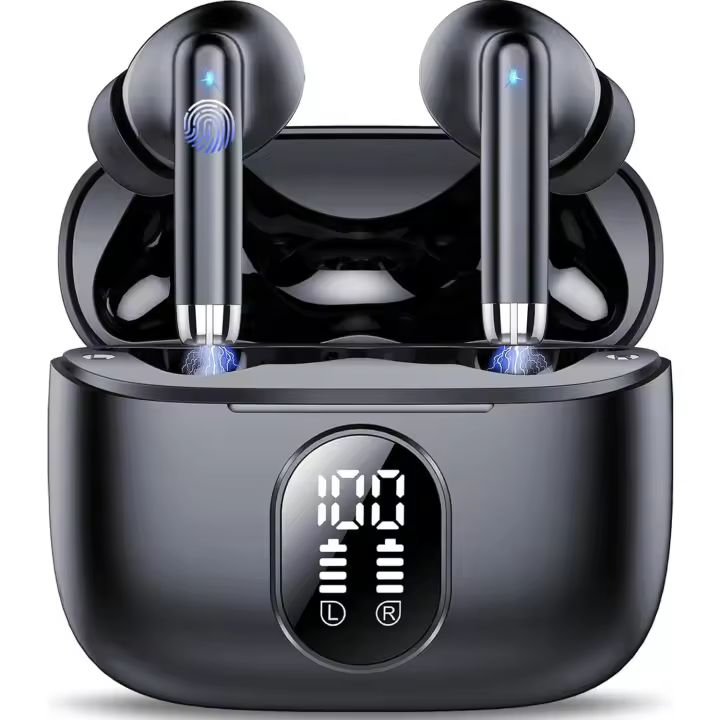 Auriculares Inalámbricos Bluetooth, Auriculares Bluetooth 5.4 HiFi Estéreo con HD ENC Reducción de Ruido Mic, 40H Ultra Cómodos Cascos Inalambricos Bluetooth, IP7 Impermeable/Pantalla LED/USB-C - 1