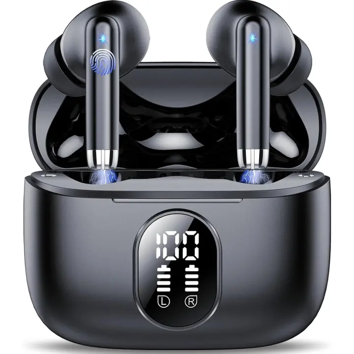 Auriculares Inalámbricos Bluetooth, Auriculares Bluetooth 5.4 HiFi Estéreo con HD ENC Reducción de Ruido Mic, 40H Ultra Cómodos Cascos Inalambricos Bluetooth, IP7 Impermeable/Pantalla LED/USB-C - 1