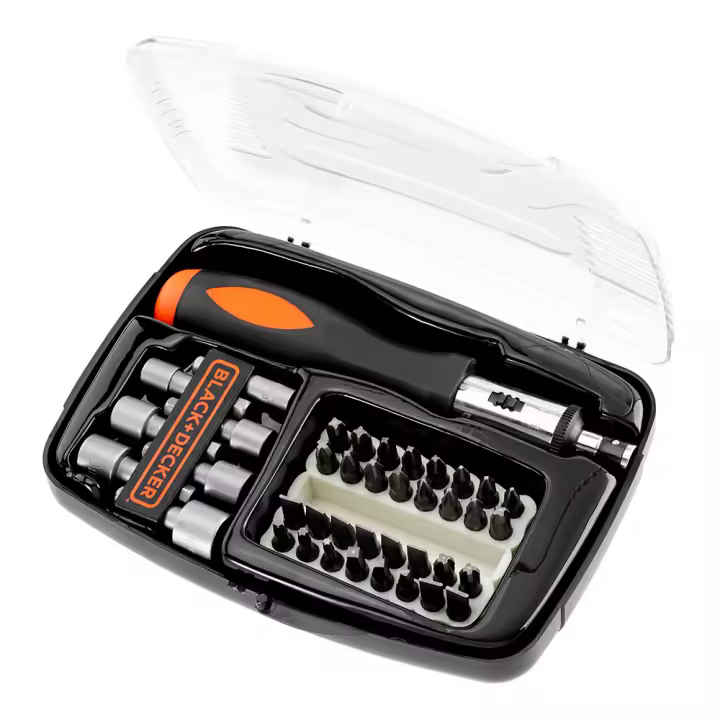 Black+Decker Juego de 40 Piezas para Atornillar con Atornillador de Carraca - 1