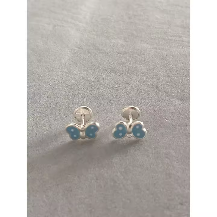 pendientes plata de ley  bebé y niña mariposa azul.40ycuatrojoyeria - 1