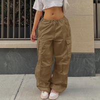 Pantalones Cargo Holgados Y2K Para Mujer Talla Grande Cintura Baja Estilo Streetwear Con Bolsillos Y Cinturón De Poliéster - details 9