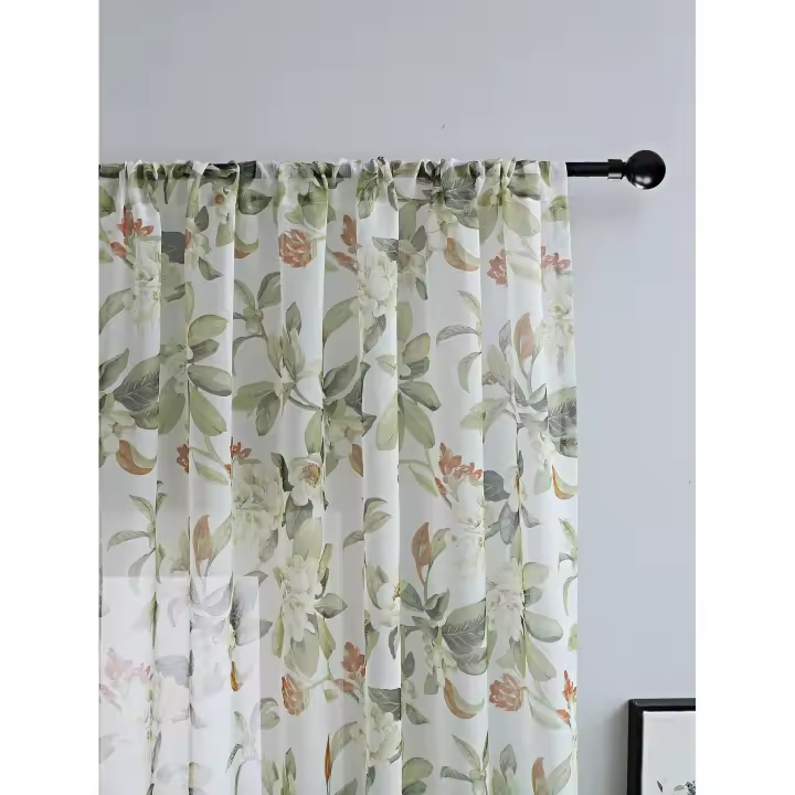 Cortinas Transparentes De Floral Rojo Para Sala De Estar 100% Poliéster Doble Capa No Incluye Negro Con Capa De Aislamiento Térmico - 1