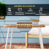 Outsunny Mesa de Jardín de Ratán Sintético Mesa para Exterior con Encimera de Vidrio Templado y Patas Ajustables Mesita Auxiliar para Patio Terraza Balcón Natural y Blanca - details 3