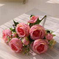 Bouquet De Flores Artificiales Peonía Rosa Púrpura 30cm 5 Cabezas Grandes Y 4 Brotes Pequeños Decoración Para Casamiento Y Hogar - details 7
