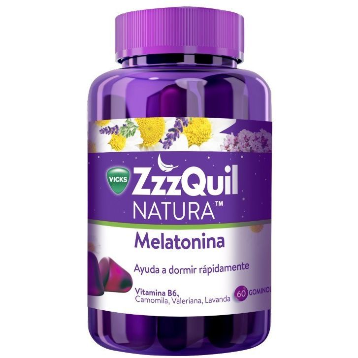 Zzzquil  Natura Melatonina, Ayuda a Dormir Rápidamente, 60 Gominolas, Vitamina B6, Camomila, Valeriana, Lavanda.