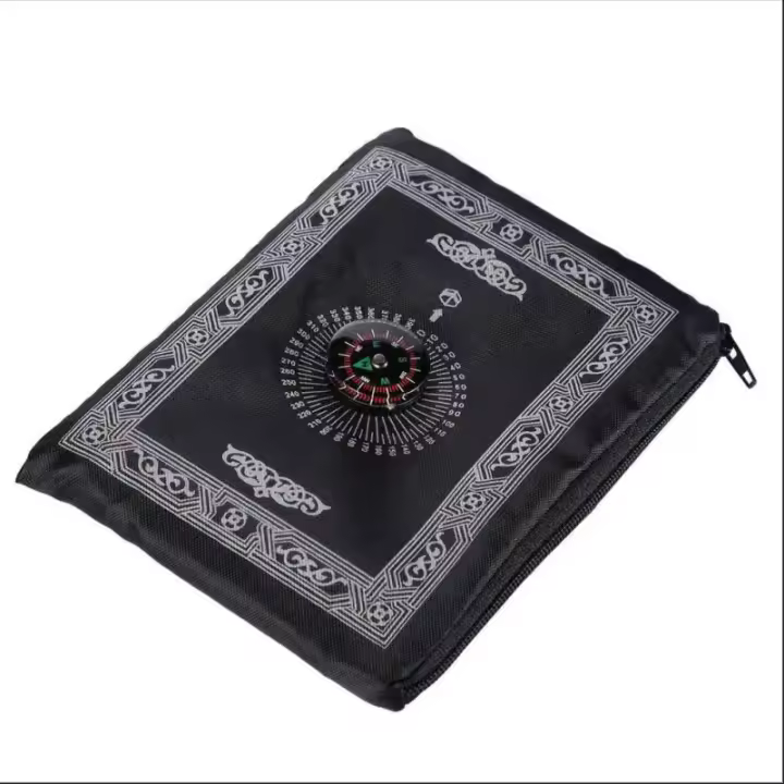 Alfombra De Oración Portátil De Poliéster Estilo Nuevo Sencilla Y Impresa Con Compas En Bolsa Para Viaje Y Uso Doméstico Tamaño 100x60cm - 1