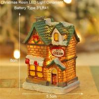 Adornos De Navidad LED Resina Casas Luz Destellos Figura De Hielo Hombre De Nieve Santa Claus Micro Paisaje Decoración Para Cabina - details 5
